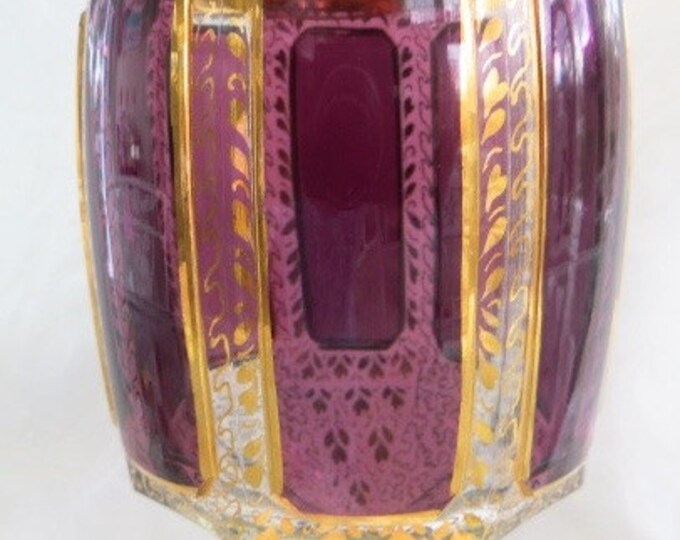 Amethyst Bohemian Glass Jar Footed Compote with Lid Vintage Bohemia Glass Decanter