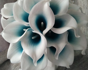 Calla Lily Bouquet Flowers 10 Stems Oasis Teal Picasso Calla Lilies Real Touch Bridal Bouquet Faux Flowers For Wedding Centerpieces