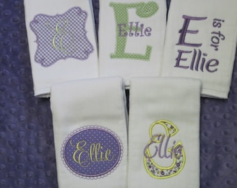 SET of FIVE Personalized Baby Girl MINI Burp Cloths