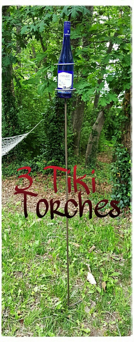 3 Wine Bottle Tiki Torch Blacksmith made Holder by GoldnBlacksmith