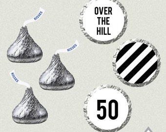 Over the Hill Hershey Kiss Labels, 50th birthday kisses, Printable Kiss Labels, DIY Kiss Stickers, 50 birthday party, over hill printables