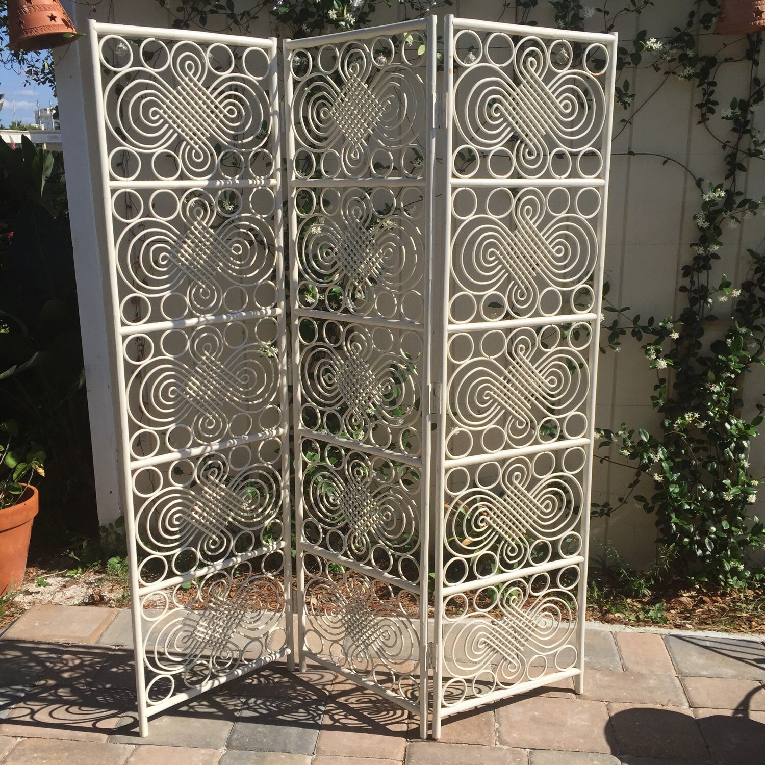 Vintage Rattan Folding Screen/Room Divider Mid Century by TheLanai