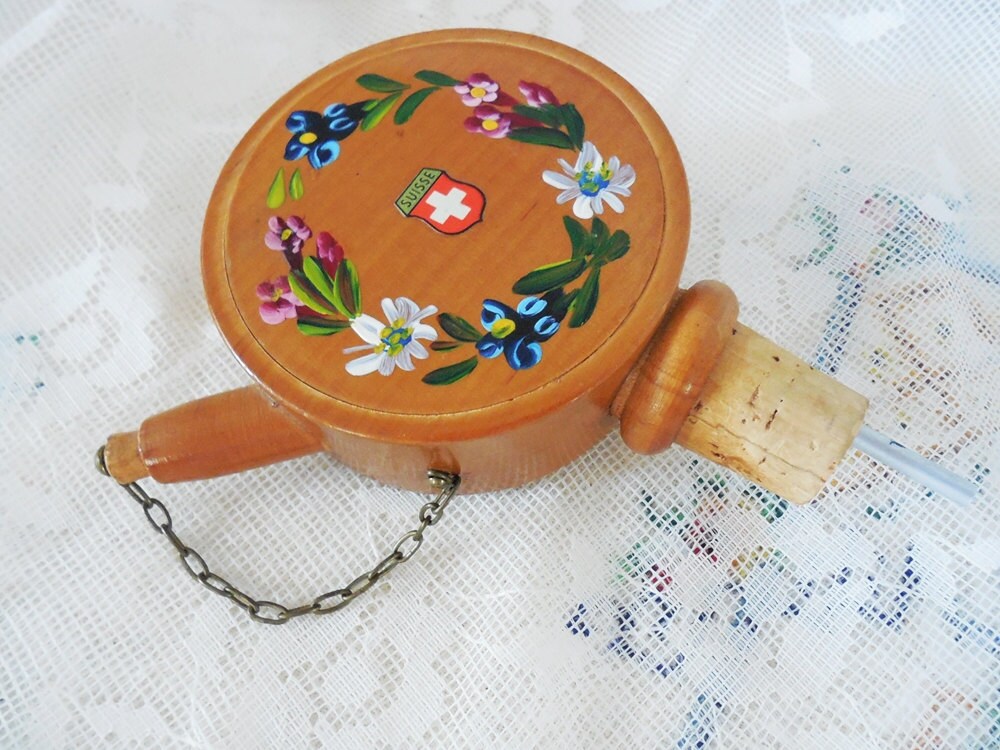 Vintage Swiss Musical Bottle Stopper Pourer Suisse Wind Up