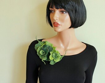 Green brooch Felted brooch Fancy flower Green flower Felt brooch