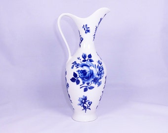 Vintage Porcelain Pitcher Vase with Blue Flowers