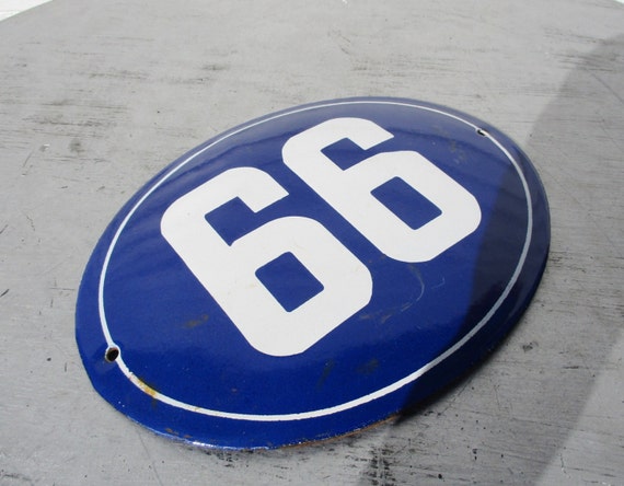 Enamel House Sign Number 99 or 66 Vintage Blue Porcelain Sign