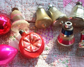 1950s Christmas, 1960s Christmas, Atomic Age, Christmas Decorations, 10 unusual, figural ornaments, Made in the USA, glass ornaments, bulbs