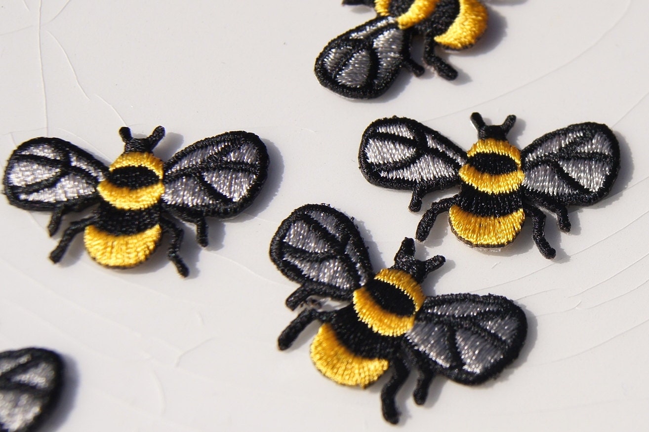 Yellow Black Bee Applique Vintage Embroidered Applique Bee