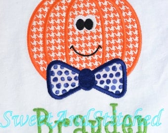 Boys Personalized Pumpkin Shirt - Pumpkin with Bow Tie Design for boys Halloween shirt, Thanksgiving shirt, Fall Shirt for boys