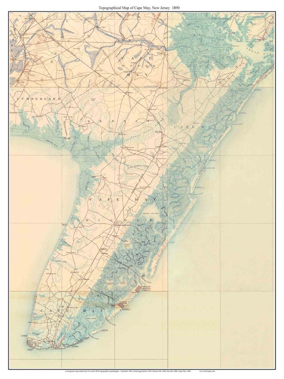 New Jersey Coast 1888 USGS Old Topographic Map Cape May Area