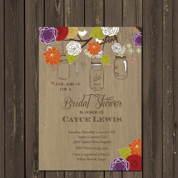 Mason Jar Bridal Shower invitation, Rustic Wood Mason jar Shower Invitation, Mason stiWe Il_570xn