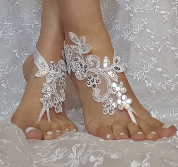 White, champagne or ivory bridal anklet,Beach wedding barefoot sandals, ,bangle, wedding anklet, free ship, anklet, bridal, wedding