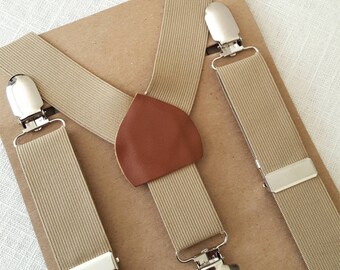 FREE U.S SHIPPING...Khaki boys Suspenders, Khaki Toddler Suspenders, Khaki Newborn Suspenders, Ring bearer suspenders, Wedding suspenders
