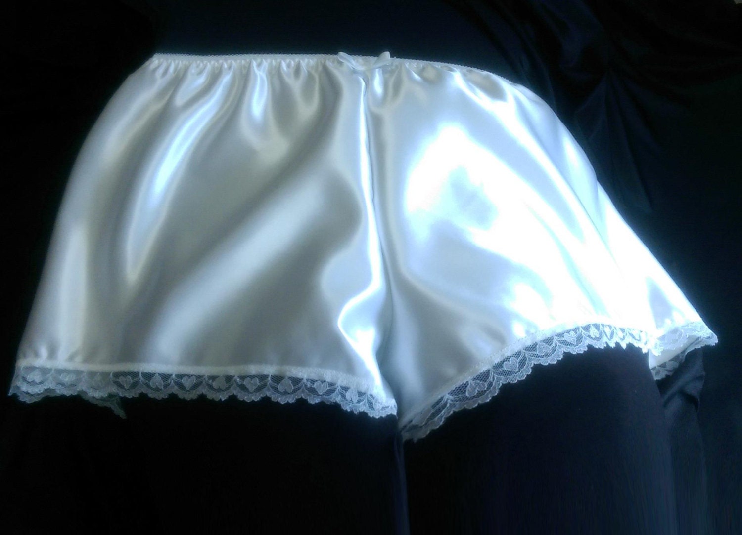 Satin Tap Pants White Bridal Boxer Shorts Heart by cupidscloset