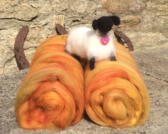 Drum Carded Fibre Batts - 'Autumn/Fall'' - Felting/Spinning - 84g/2.96oz. Merino wool with added Silk.