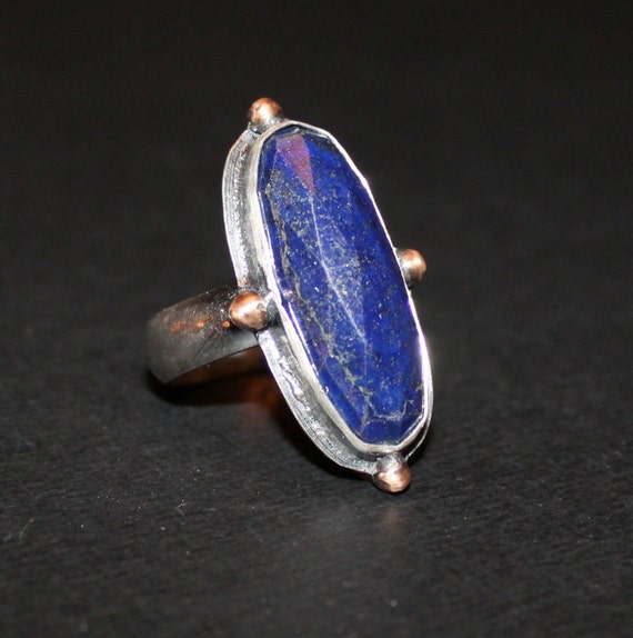 lapis lazuli ring mixed metal lapis ring by MyFascinationStreet