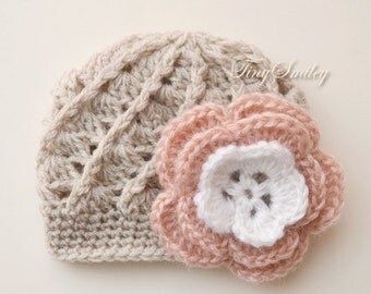 Newborn Baby Girl Hat, Crochet Baby Hat, Beige Baby Hat, Beige Newborn Hat, Beige Baby Hat, Coming Home Outfit, Infant Girl Hat, Baby Girl