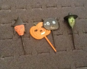 vintage halloween plastic cup cake picks set of 4