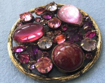 Vintage Rhinestone Pin, Schreiner New York, Pink/Rose/Purple