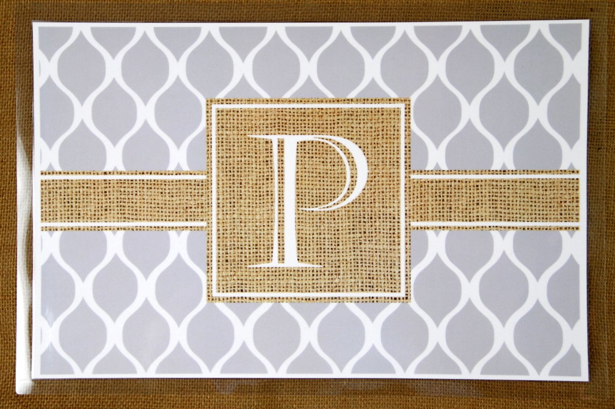 Personalized Burlap Look Placemats Custom Place Mats Monogrammed Laminated Placemats Design Your