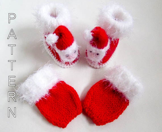 Knitting Pattern Santa Baby Booties Booties by WistfullyWoolen
