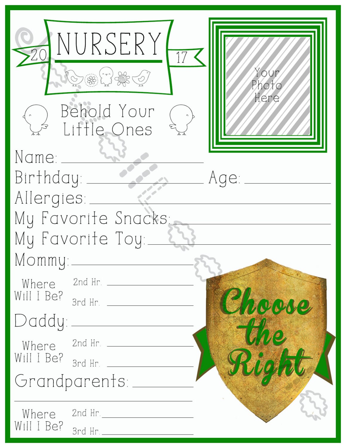 LDS Nursery Information Sheet 2017 Primary Planner LDS