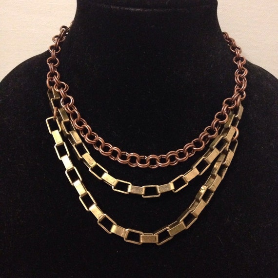 Items similar to Copper and Gold Multi Chain Necklace on Etsy