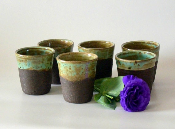 Set Of Six Ceramic Iced Coffee Mugs / No Handle Iced by ...