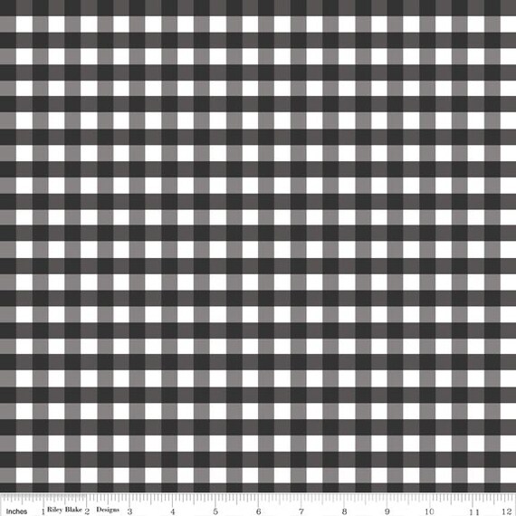 Black Gingham Fabric by Riley Blake. Medium 1/4 inch.