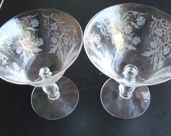 Etched Crystal Stemware Set Of Two Glasses