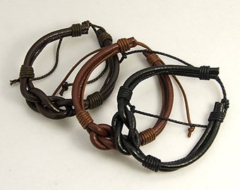 Leather Infinity Knot Bracelet, Infintity Knot Bracelet, Unisex Leather Bracelet, Multi strand leather bracelet