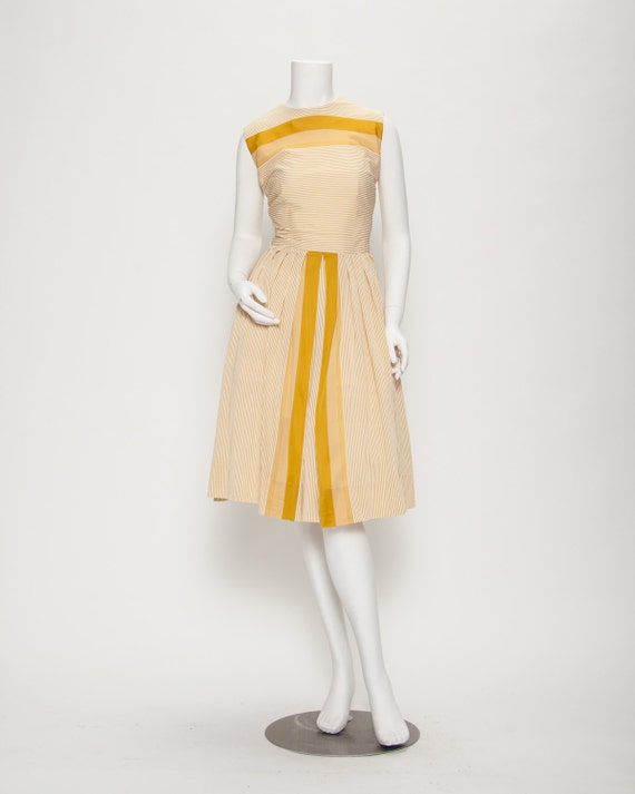 mustard yellow striped day dress vintage by RevivalVintageBoutiq