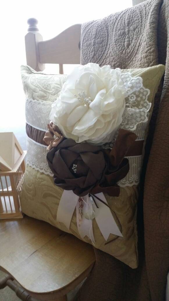 Antique Gold pillows Fabric Ivory Open Rose Pillow Cover