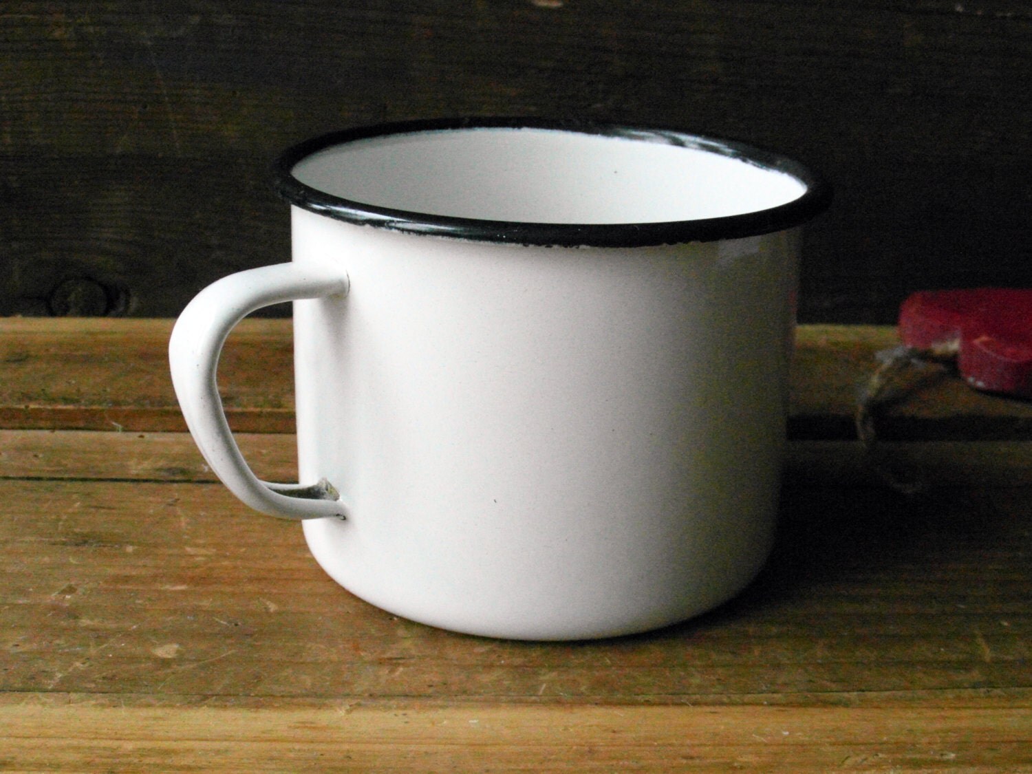 Vintage enamel cup Large white enamelware Enamel by TallinnVintage