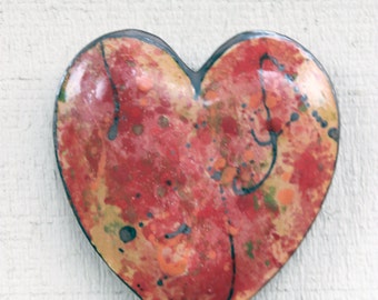 Stoneware Clay Pottery Wall Heart Vase- Large Ceramic, Red