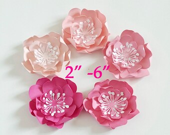 3D Pink Camellia Paper flowers/ wedding and party flowers / 3D pink paper FLOWERS/ set of 10 flowers