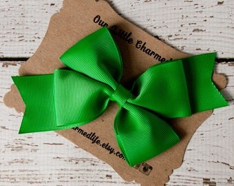 SALE, Green Hair Bow, Green Hairbow, Christmas Hair Bow, Christmas Hair Clip, St Patricks Day Bow, Holiday Hair Bow