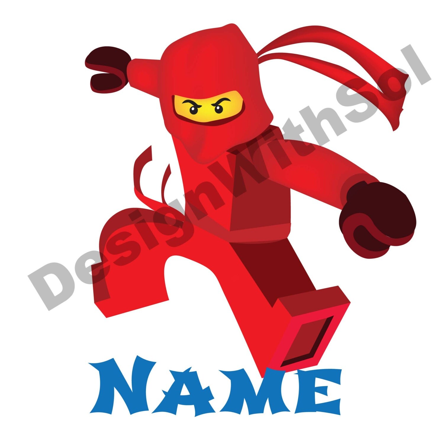 Red Ninjago inspired design customized with name of your choice ...