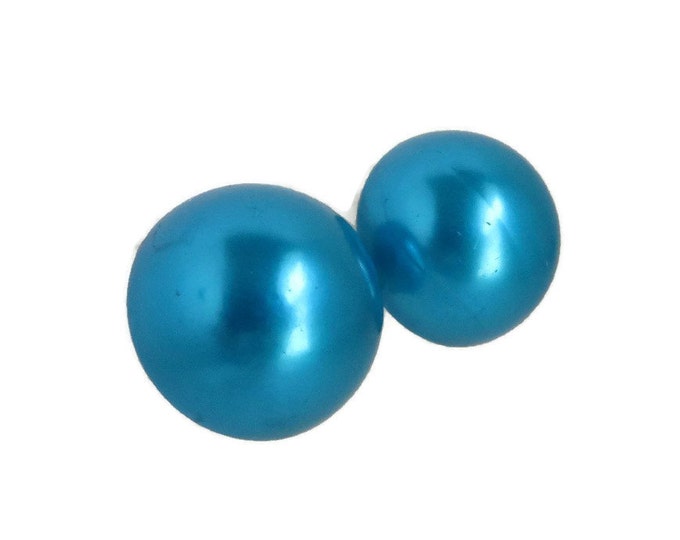 Japan Blue Button Earrings, Vintage Iridescent Blue Clip-on Earrings