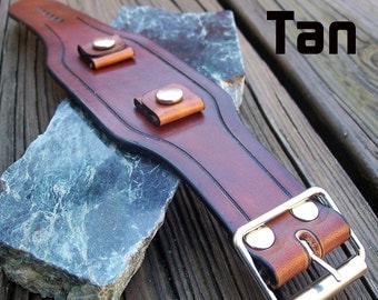 2 Inch Wide Leather Watch Straps | Grooved Retro Plain Hand Dyed Leather Watch Bands