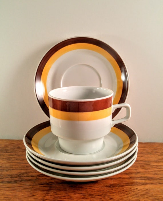 German Porcelain Stacking Coffee Cups & Saucers. Colditz