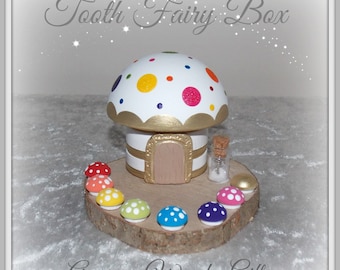 Wooden Glitter Dotty Rainbow Tooth Fairy Box