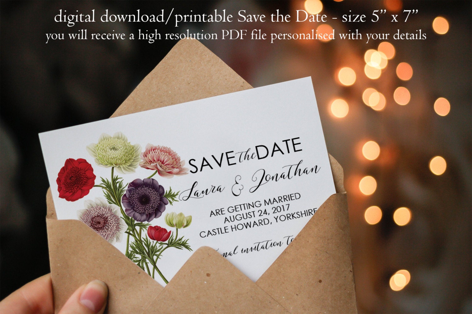 Printable save the date botanical Save the Date custom save