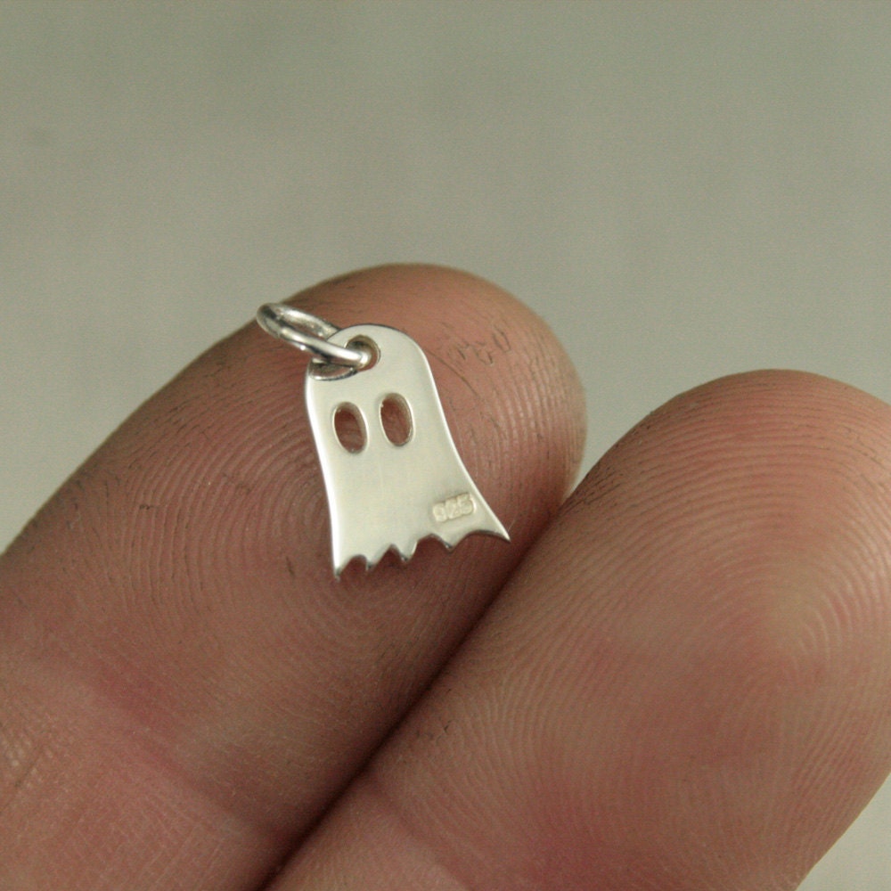 Sterling Silver Ghost Charm--Ghost Pendant--Halloween Theme--Spooky 