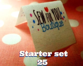 folded fabric labels 25 Starter set 1"x 1" heat sealed edges no fraying personalized with your logo doll clothes,pocket books, clothing