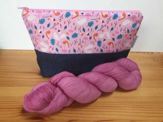 Knitting project bag large cosmetic bag toiletry bag