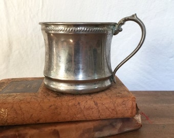 Sale, Antique Baby Cup, LARGE, silver over copper, upcycled pencil holder, Farmhouse antiques, cottage decor
