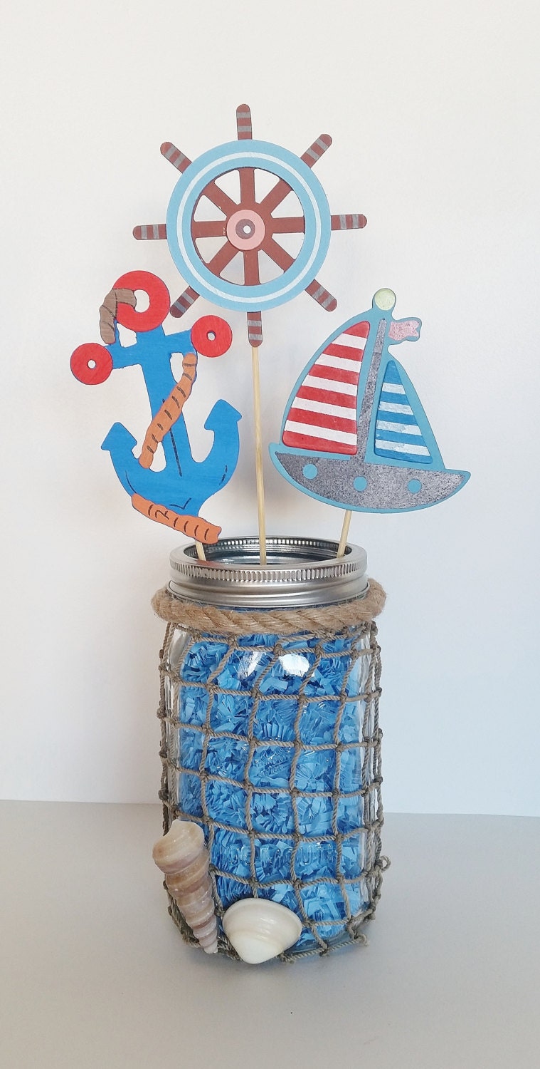 Nautical Baby Shower Table Centerpiece Nautical Mason Jar