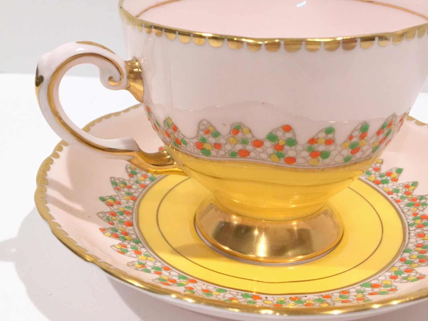 Pretty Pink Tuscan Tea Cup and Saucer, English Bone China Cup, Antique