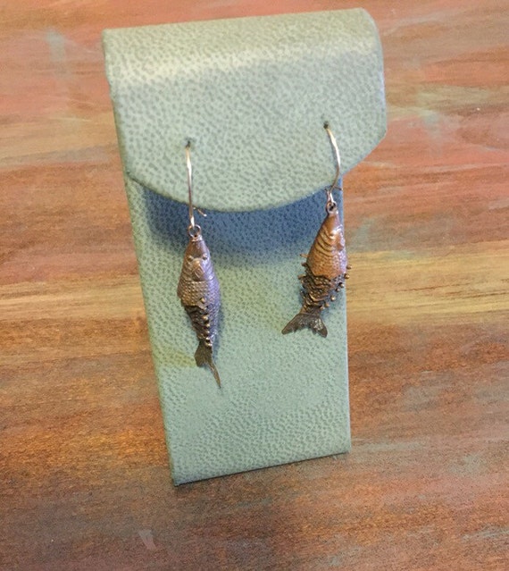 Vintage articulated fish earrings 14k gold and brass